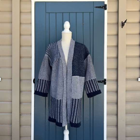 Madewell 100% MERINO WOOL Patchwork
Collage Cardigan In Indigo Women Size Large - Picture 2 of 9
